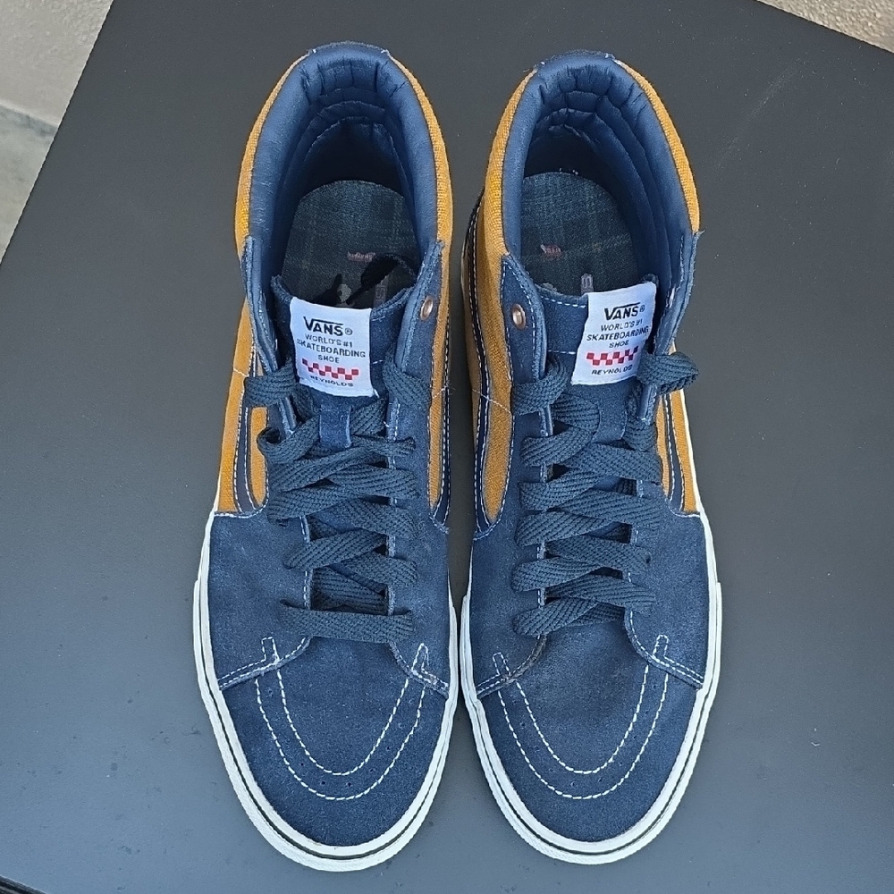 Vans Men's Navy and Mustard High-Top Sneakers - Picture 3 of 12